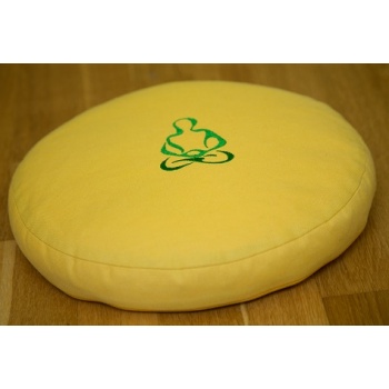 coussin rond bas pour la méditation avec broderie verte